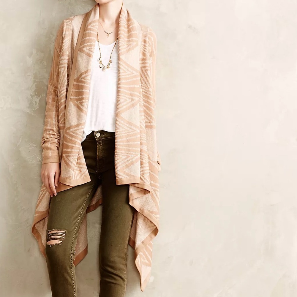 Anthropologie Moth Cafe Geometric Patterned Flyaway Cardigan Sweater - XS